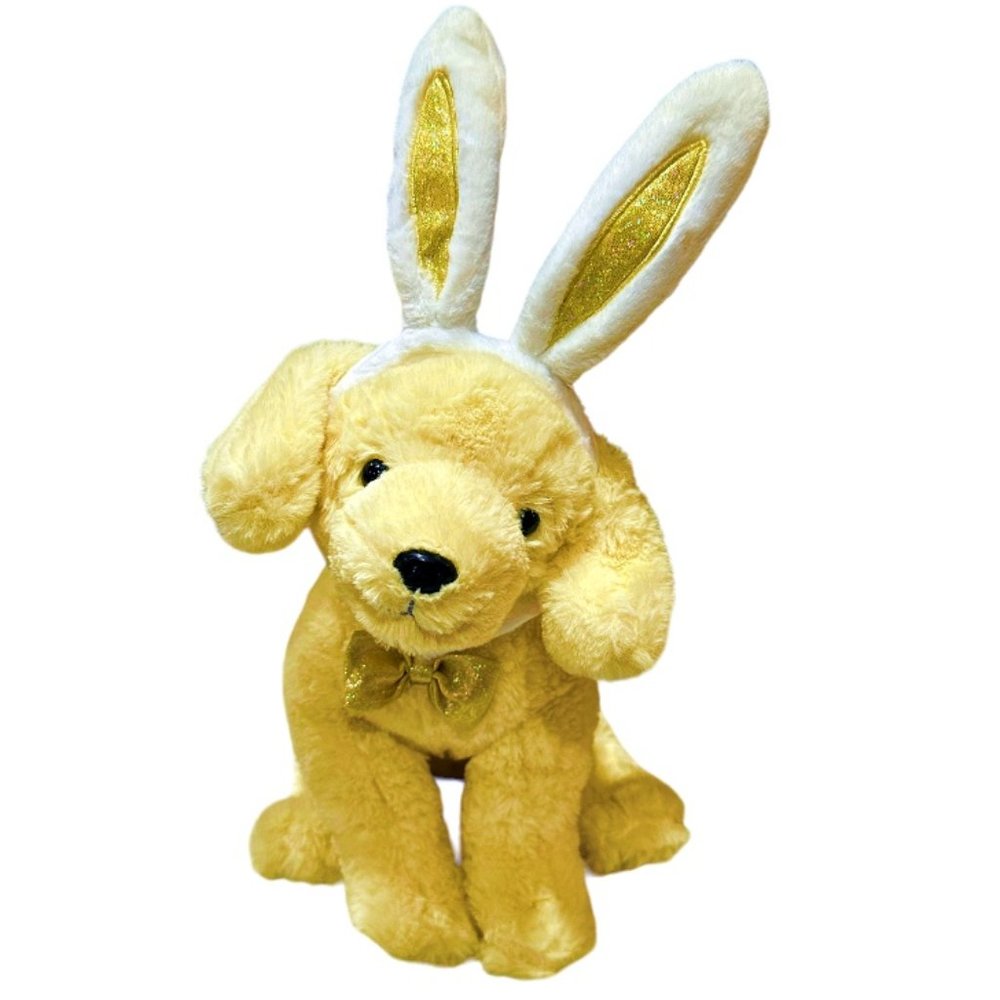 Yellow LAB Labrador Plush Dog Stuffed Animal Easter w Bunny Ears FAO Schwarz 17"